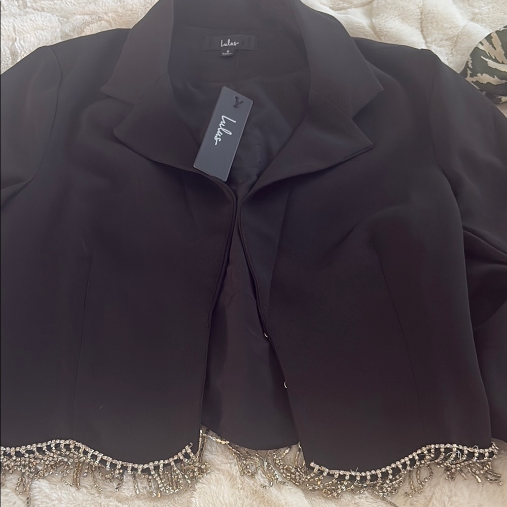 Lulu's Black Scalloped Blazer with Fringe